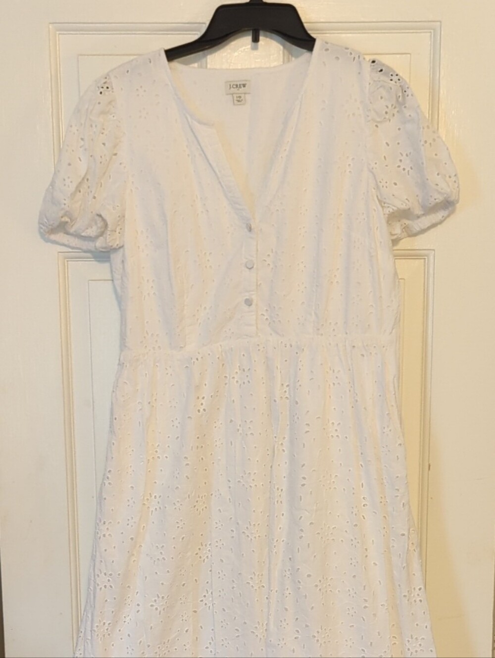 BOGO 💚 JCrew White Eyelet Midi Dress with Puff Sleeves